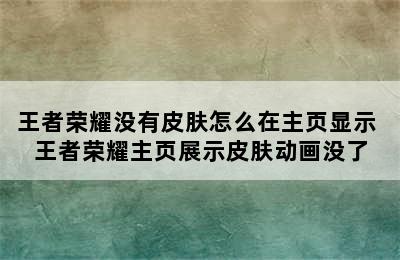 王者荣耀没有皮肤怎么在主页显示 王者荣耀主页展示皮肤动画没了